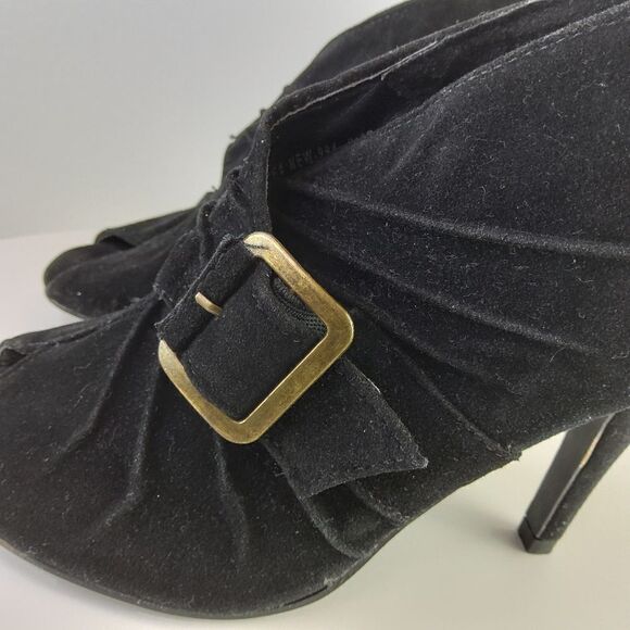 (3/$22) Charles Albert black open toe faux cowsuede heel shoe boot with buckled - Picture 7 of 17
